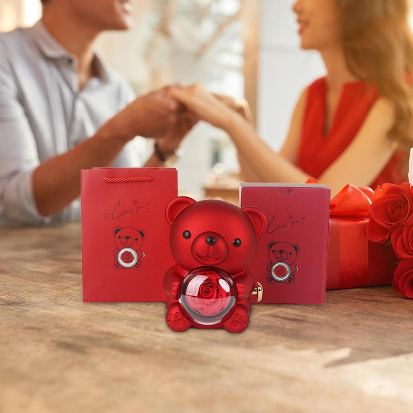 Rose Bear Box with Envelope Necklace