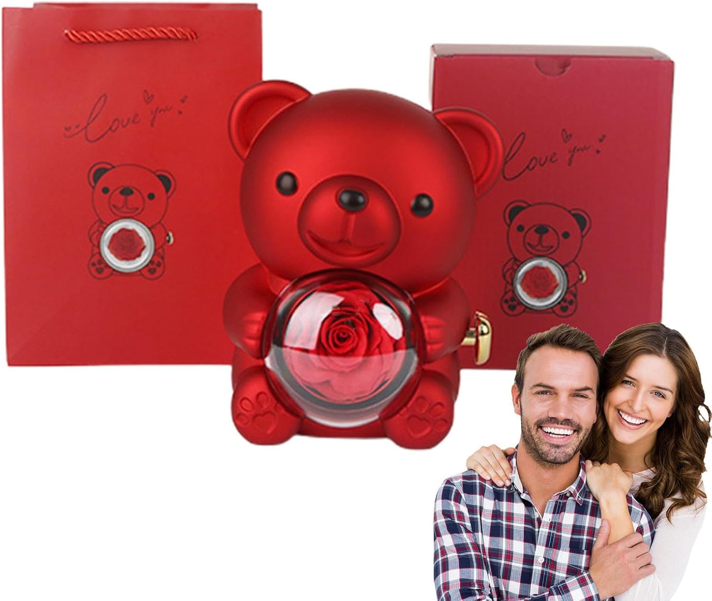 Rose Bear Box with Envelope Necklace